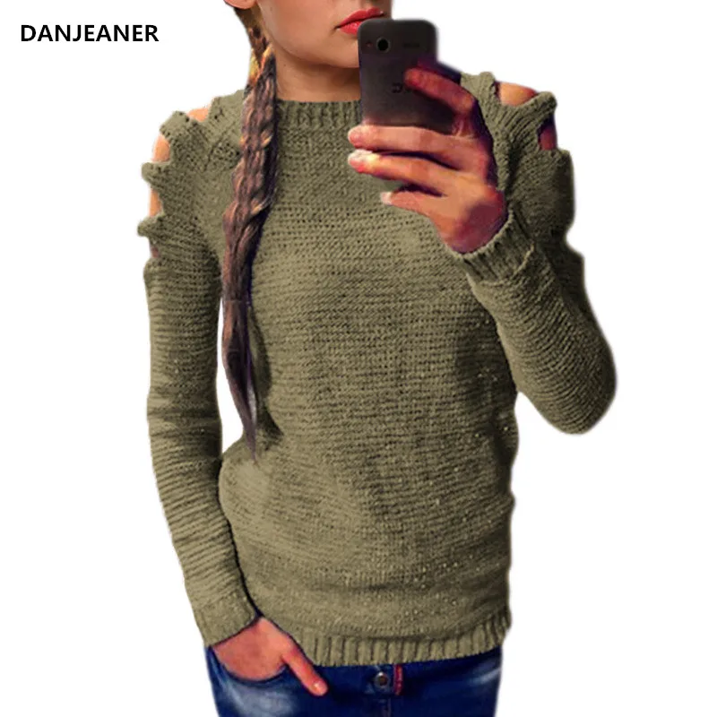 

Danjeaner Autumn 2018 England Style Women Solid Slim Fit Pullovers Round Neck Hollow Out Plus Size Knitting Sweaters Jumpers