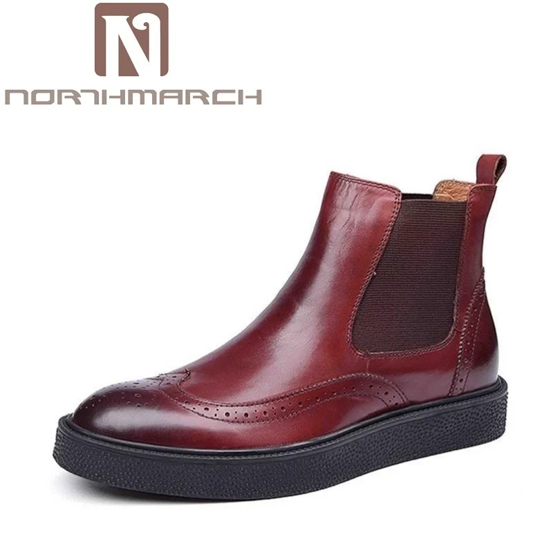 Northmarch Фирменная Новинка Пояса из натуральной кожи Мужские ботинки из коровьей кожи мужская кожаная обувь Черный полые модная зимняя обувь