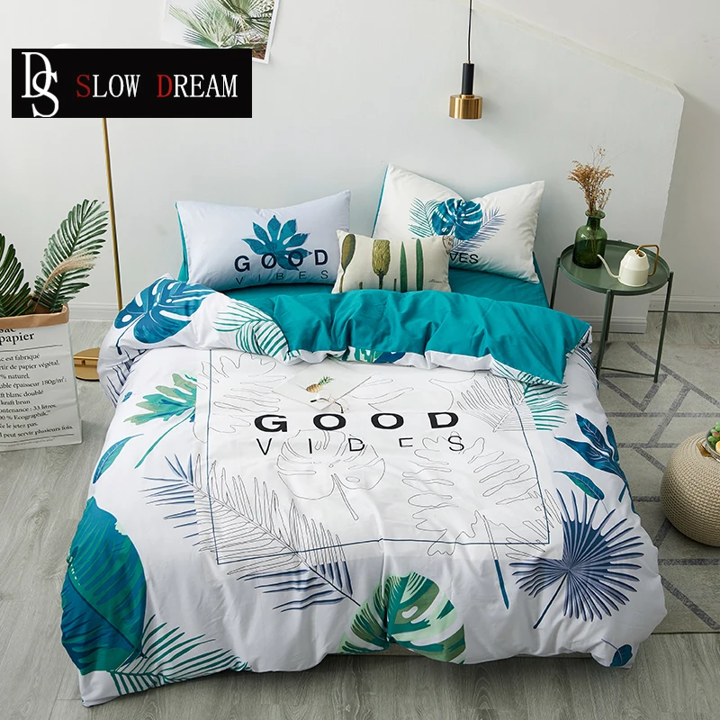 

SLOWDREAM Nortic Leaves Plant Summer Bedding Set Bedspread Double Cover Set Flat Sheet Decor Home Textiles Pillowcase Bed Linens