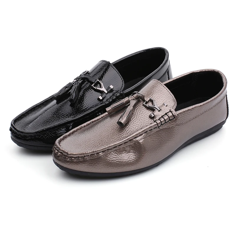 

Men shoes Black Bright soft Loafers leather Shoes Breathable Driving Shoes Casual Walking Footwear Set foot Flats Hard wearing