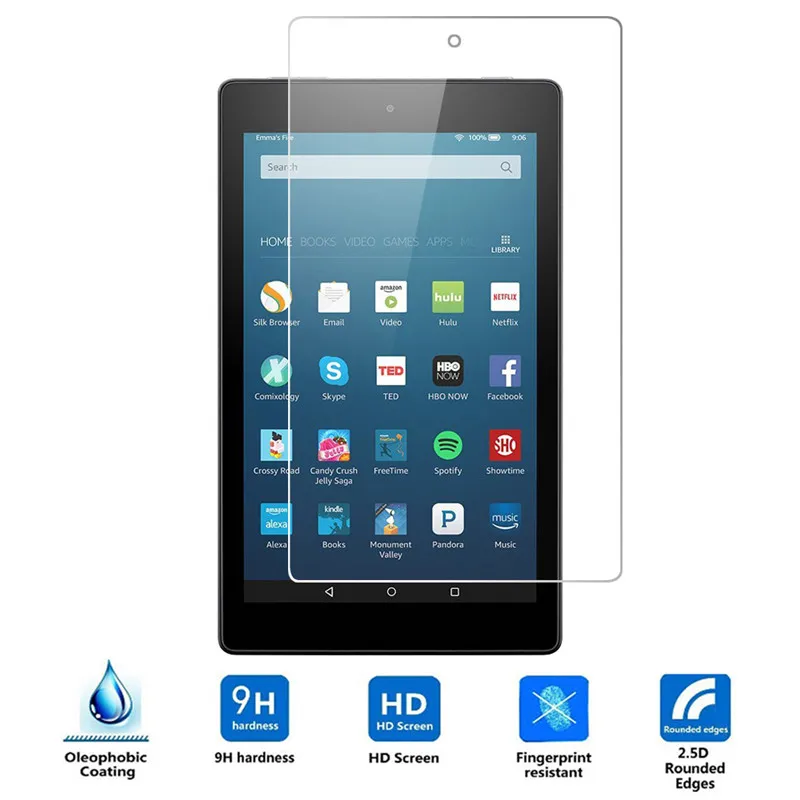 

2Pcs 9H Tempered Glass Screen Protector Film for Amazon Kindle Fire HD 8 2015 2016 2017 Generation + Screen Clean Tools