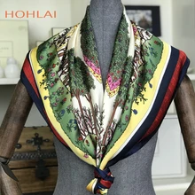 Модный шелковый шарф для женщин, женский атласный платок с цветочным принтом, шелковые шарфы, шейный платок, платок на голову, 90x90
