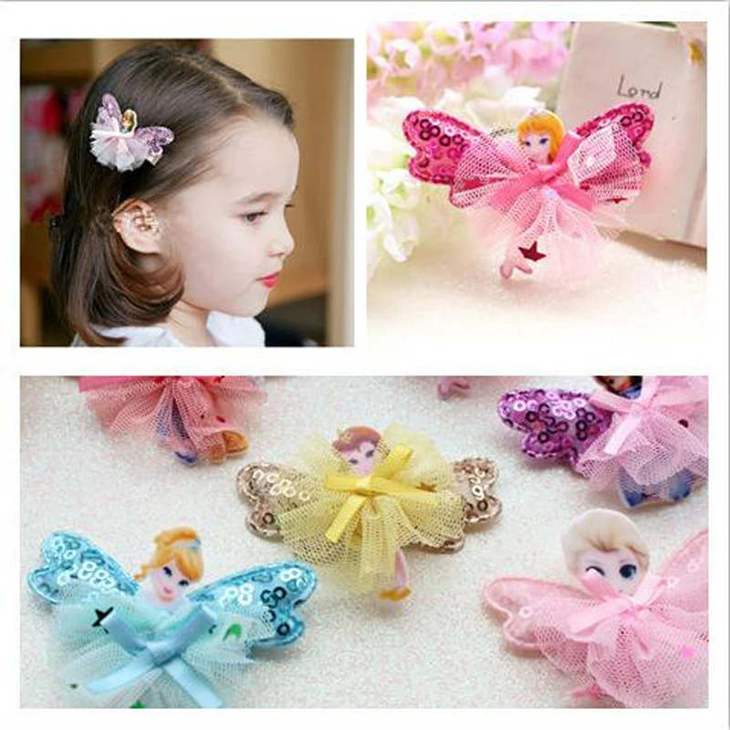 LOEEL New Children Hair Ornaments Acrylic Exquisite Cartoon Frozen Queen Princess Lace Hairpin Girls Headdress Baby Hair Clips