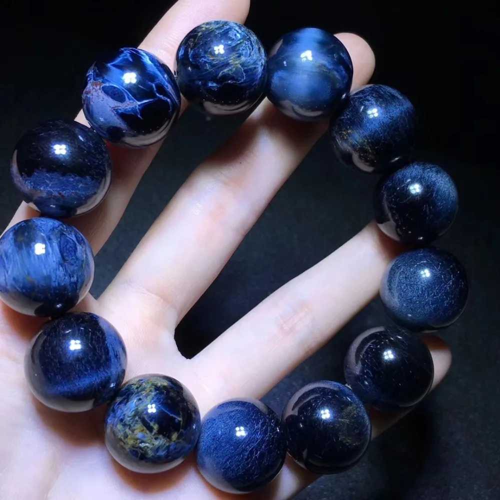 

Top Quality Natural Blue Pietersite Bracelet Namibia 18mm Big Round Beads Cat Eye Woman Man Reiki Stone Certificate AAAAA