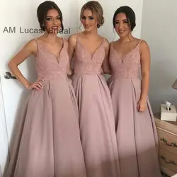 2019 платья подружек невесты для девочек Свадебная вечеринка вышитое бисером, для невесты платье со вставкой из кружева с открытыми плечами