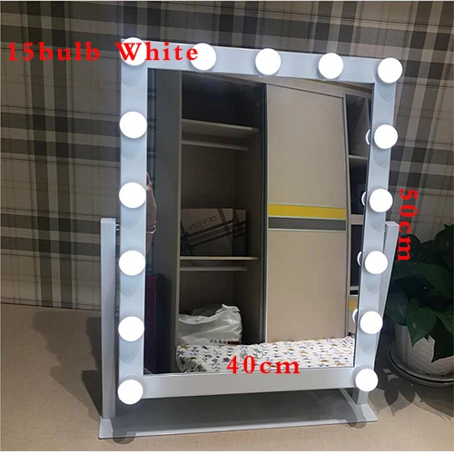 Hollywood Style Cosmetic Makeup Mirrors with Lights Lighted Vanity with 12x3W Dimmable LED Bulbs and Touch Control Tricolor - Цвет: 15 bulb White Framed