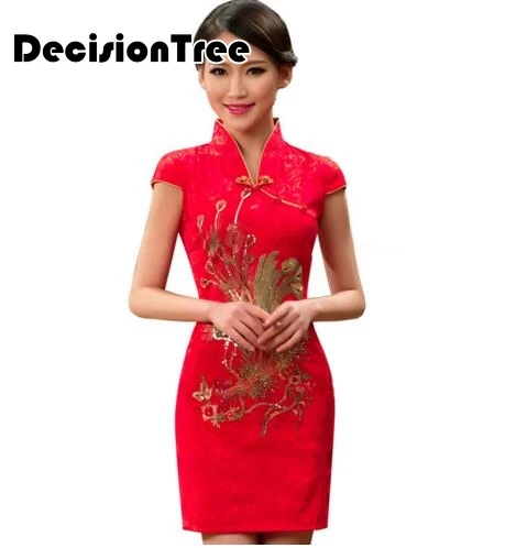 Новинка атласный китайский женский халат года шелк 2019 китайское традиционное платье Vestido короткий рукав женский высокое средства ухода за