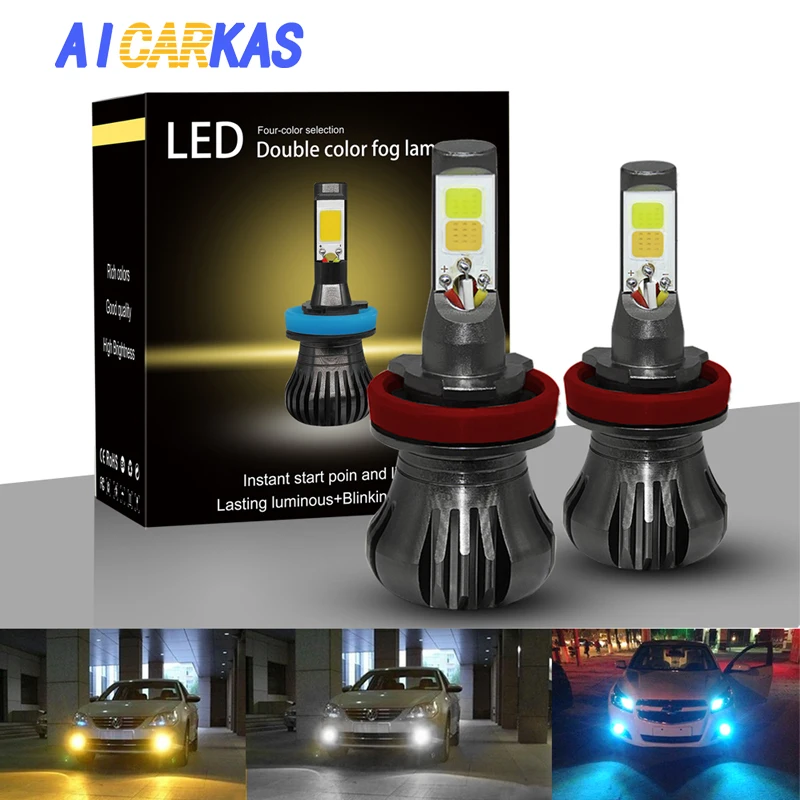 

AICARKAS COB LED Auto Fog Lights Bulb H3 H11 H27 880/881 LED Double Color Car Fog Lamp White+Yellow White+Blue 12V 24V Day Light