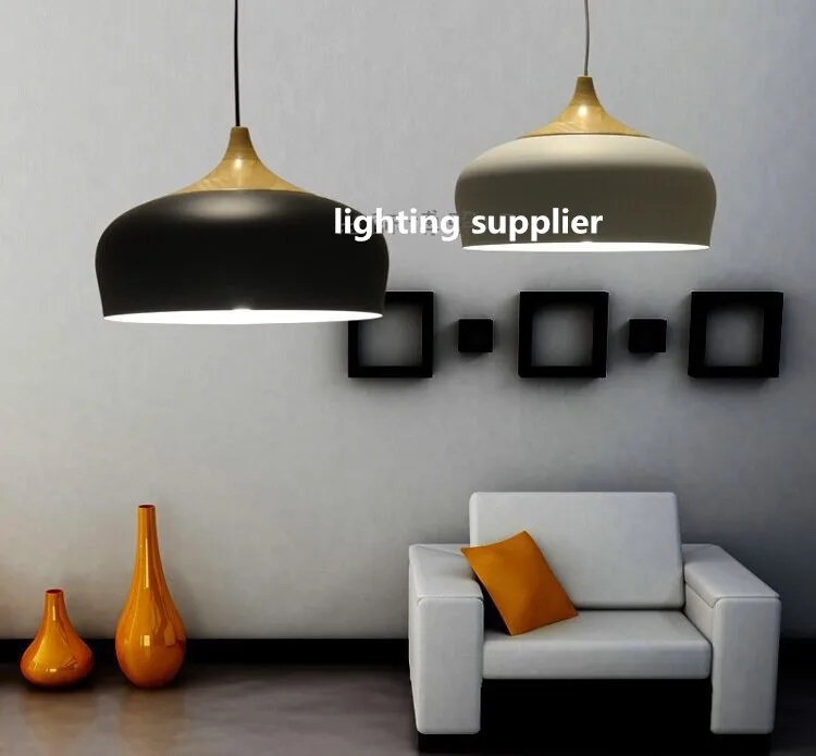 Modern pendant light Oak Wood lamp E27 socket wood like lampholder Hanging light white black Optionally 300mm / 350mm modern pendant light wood aluminum lamp e27 socket loft style hanging light black white lampshade 320mm wpl149