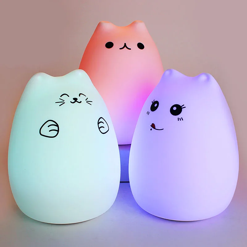Цветной Мультфильм ночник светодиодный USB сенсорный сенсор милый Кот Детский