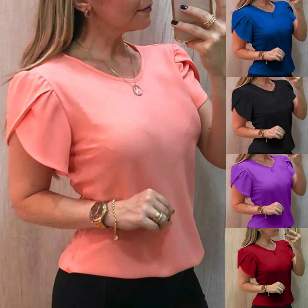 

Women T Shirt Summer Casual Solid Elegant Tops Short Sleeve Brief TShirt Office Ladies O-neck Women Clothes tee shirt Mujer#5$