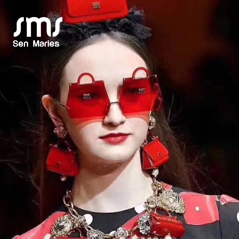 New Trend Handbag Sunglasses Women 2019 Luxury Brand Fashion Irregular Metal Frame Personality Red Clear Lens Sun Glasses UV400