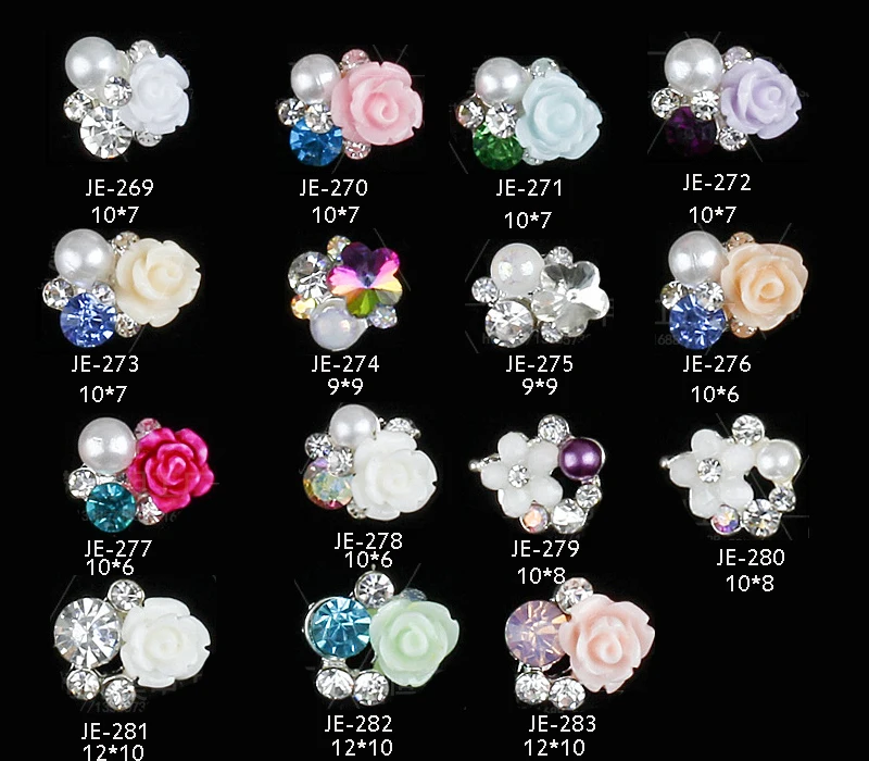 

3D Flower Nail Charms - Set of 10 Nail Decorations with Rhinestones and Synthetic Pearls 10pcs 3D Alloy Jewelry Nail Art,JKJI878