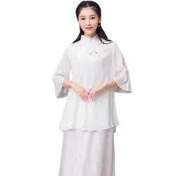 Древних ручная роспись Для женщин цветок рубашка китаянка воротник-стойка блузка Топ ретро улучшилось элегантное Костюмы M-XXL