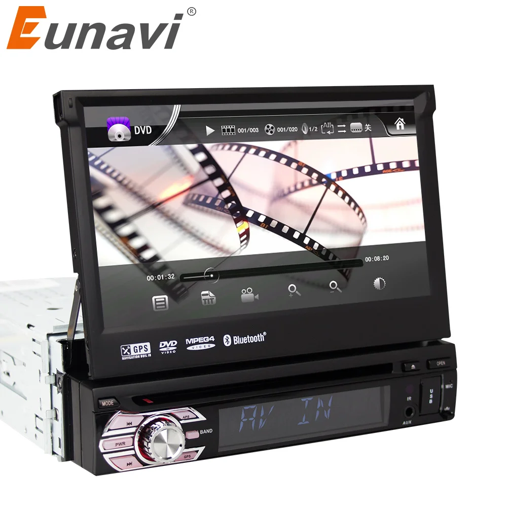 Top Eunavi 7" 1 Din Universal Car DVD Player GPS Navigation In-dash Detachable Front Panel Auto Radio Audio Stereo with bluetooth 0