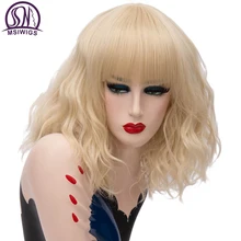 MSI Wigs, короткие синтетические парики для косплея, розовая сетка, блонд, волнистый парик с челкой, натуральный фиолетовый, розовый, Омбре, парики для женщин, 22 цвета