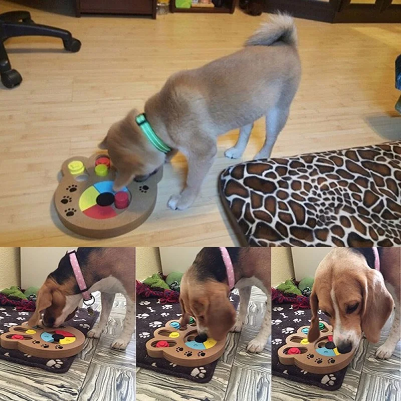 Online 1 Uds. Juguetes de rompecabezas para perros huesos huella de patas de madera divertido alimentación multifunción juguetes interactivos para perros para gatos alimentador de mascotas educativo