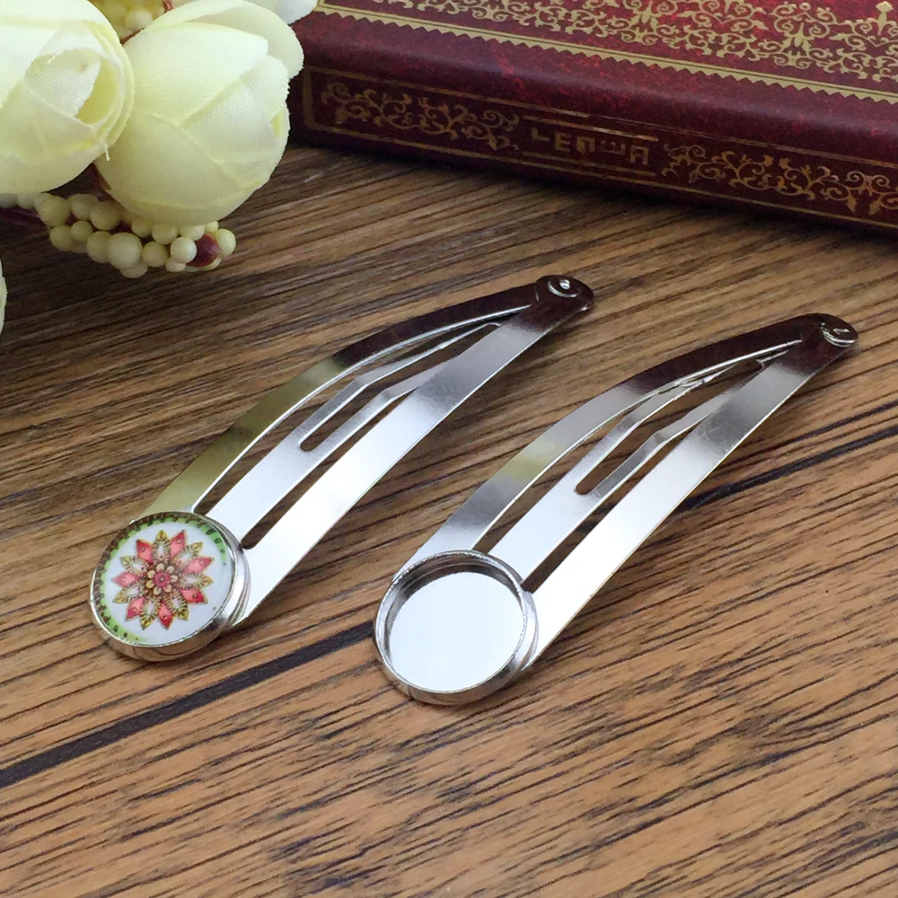 ZEROUP 12mm 10pcs Silver Hair Clips Plated Hairpin Cameo Glass