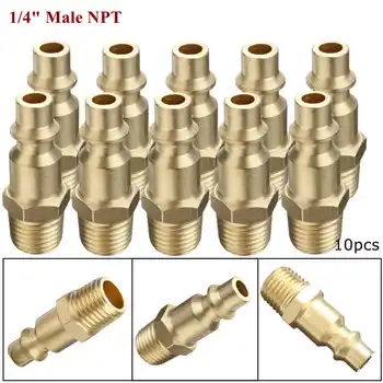 

10pcs 1/4" Indtrial Solid Brass Air Hose Pipe Fittings Npt Male Milton Type Connector Plug Gadget
