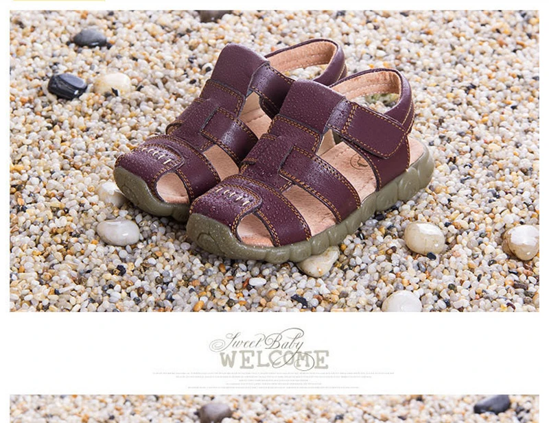 Новые летние из натуральной кожи для мальчиков и девочек Baotou шаг за шагом пляжное легкое водонепроницаемый tidal сандалии#1