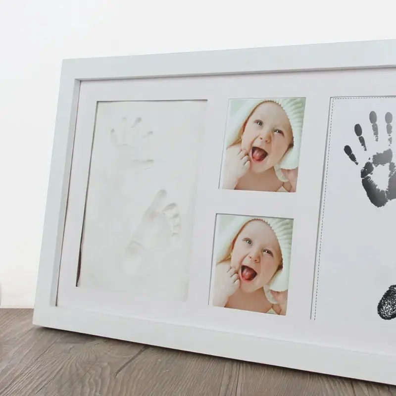 Новорожденный отпечаток руки ребенка след дисплей деревянная фоторамка Выращивание DIY сувениры