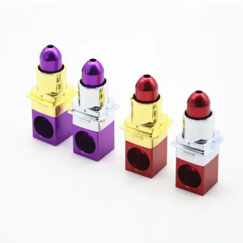 

10pcs/lot Wholesale Lipstick Herb Pipe Gold Silver Metal Magic Novelty Gift For Woman Red Purple Creative Tobacco Smoking Pipes
