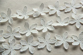 

(10yards /lot 4cm width white/yellow+free shipping) small flower embroidered water soluble lace trims for diy headwear W162