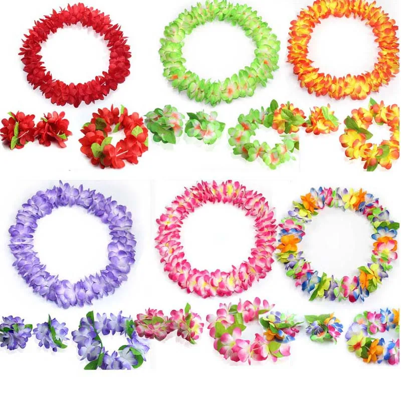 Hawaiian Hula Lei Wristband Headband Neck Leis Garland Costume Flower