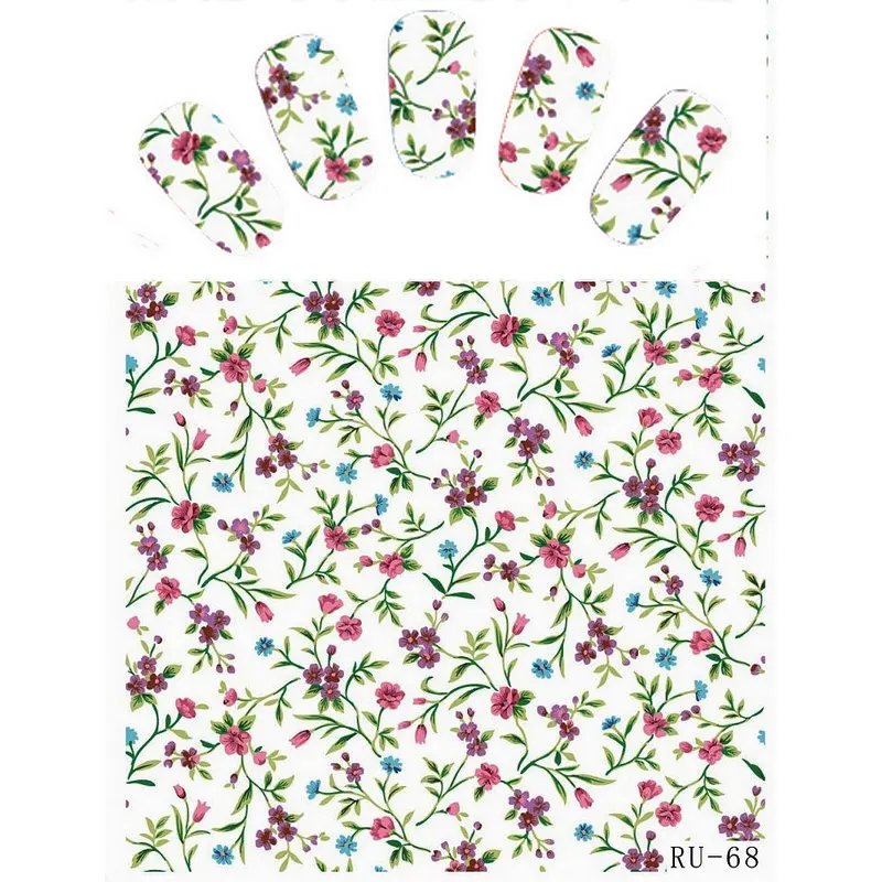 027 26 De Réduction1x Ongle Autocollant Chat Chaton Chiot Fleur Dessin Animé Hibou Oiseau Rose Noir Vert Fleur Ru067 072 In Autocollants Et