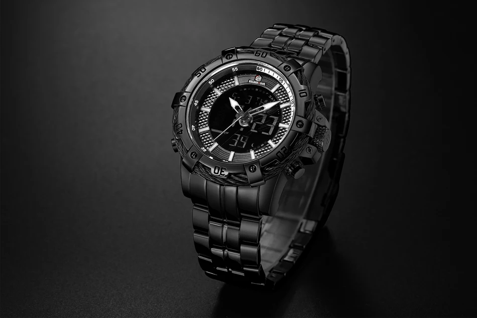GOLDENHOUR Herren-Armbanduhr, digital, analog, sportlich, wasserdicht, zweifarbig, Edelstahl_voghion.com
