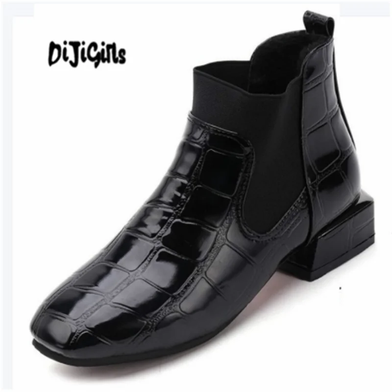 

DIJIGIRLSAutumn Winter Ankle Boots for Women Booties 2018 Woman Short Slip on Low Heels Boot Botas Mujer Pu Leather Ladies Shoes