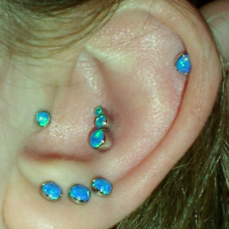 Pair Round Opal Ear Helix Tragus Cartilage Piercing Stud Labret Lip Pair Round Opal Ear Helix Tragus Cartilage Piercing Stud Labret Lip Rings Triple Earring Body Jewelry 16g In From