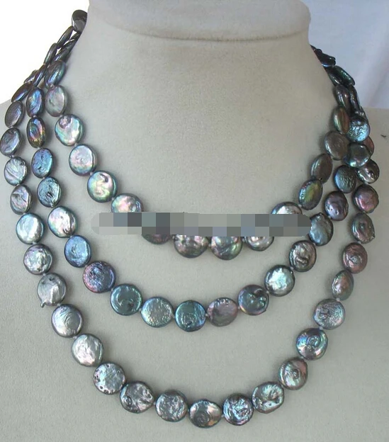 

huij 004903 freshwater pearl black coin 10-11mm necklace 47