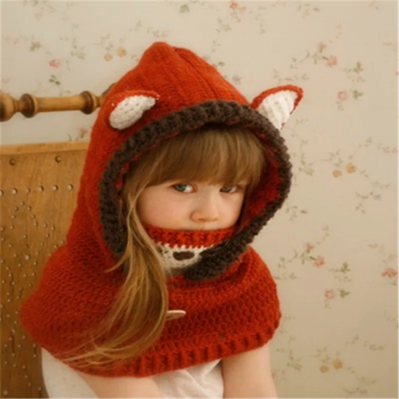 New Autumn And Winter Children's Hat Cat Ear  Wool Scarf One Cloak Shawl Tassel Warm Winter Baby Girls Cap S8M04 (3)