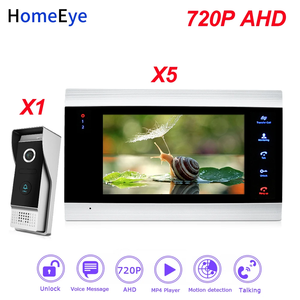 HomeEye 720P AHD Video Door Phone Video Intercom Home Access Control System 1-5 Motion Detection Security Alarm DoorBell Speaker HomeEye 720P AHD Video Door Phone Video Intercom Home Access Control System 1-5 Motion Detection Security Alarm DoorBell Speaker