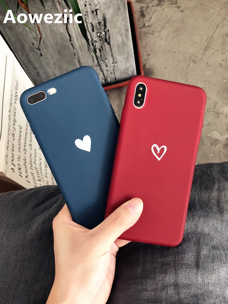 

Aoweziic Tide brand hand-painted simple small love for iPhone XS MAX XR phone case couple 6s 7 8plus all-inclusive soft shell