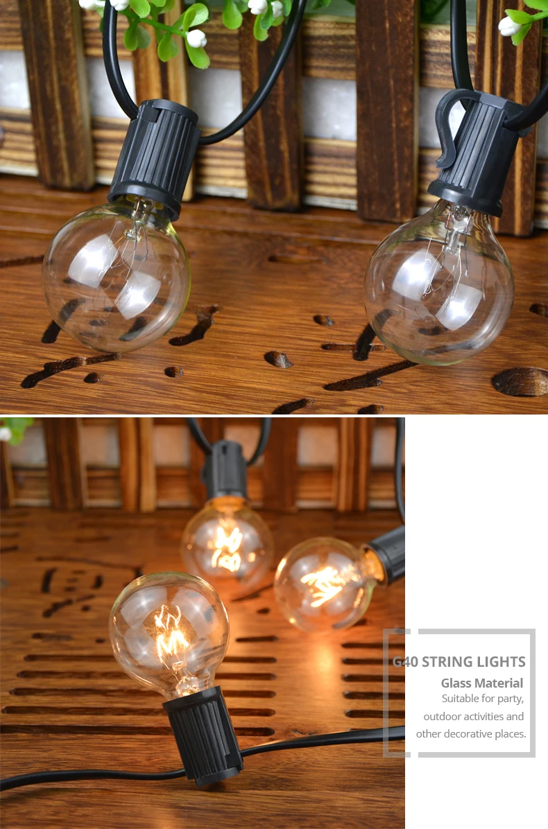 25FT Glass Bulbs LED Outdoor String Lights Retro Edison Filament Lamp Street Garden Patio Garland Holiday Lighting Decoration hanging fairy lights