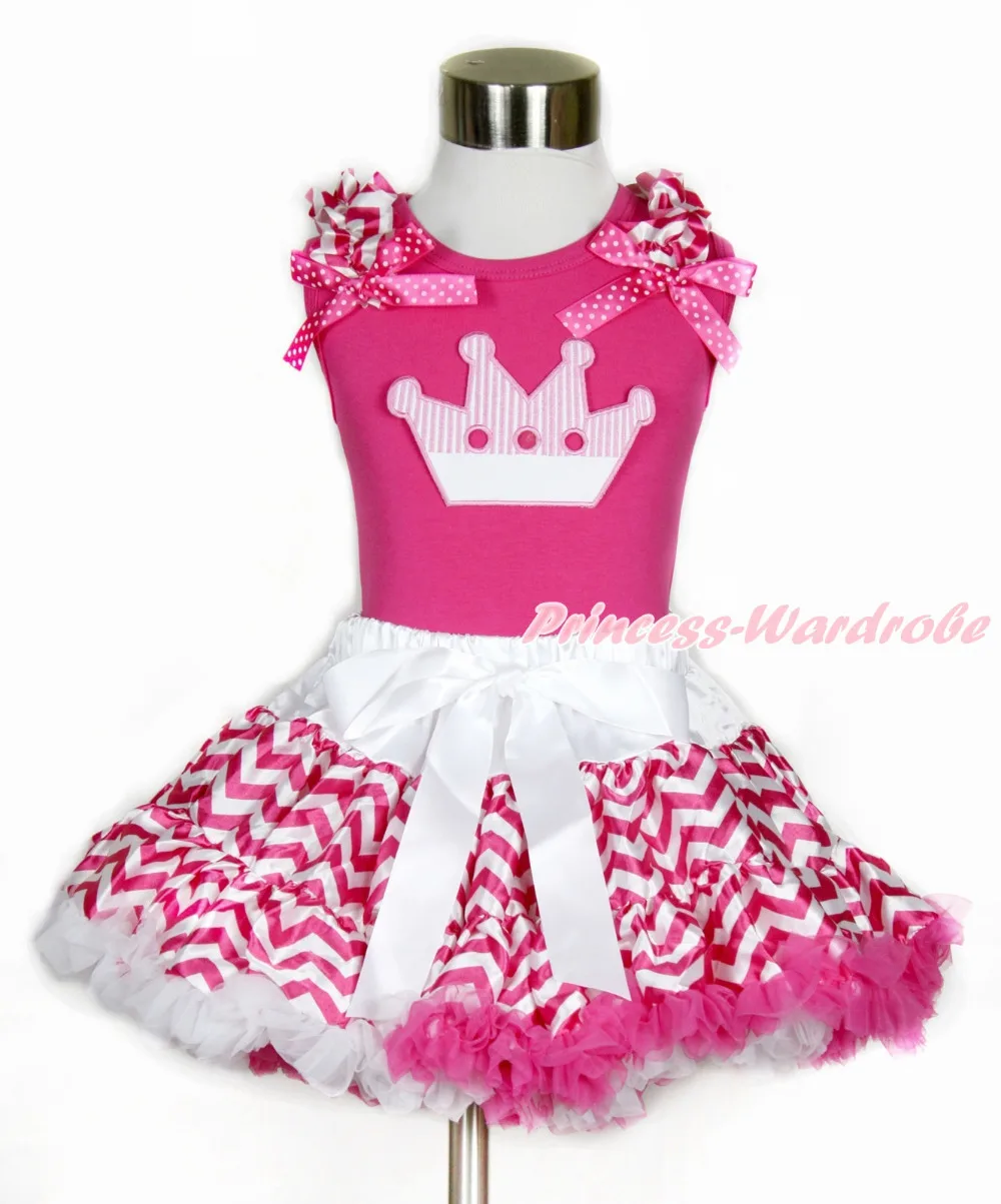 

Hot Pink Tank Top with Hot Pink White Wave Ruffles & Hot Pink White Dots Bow, Crown Print Hot Pink White Wave Pettiskirt MAMH145