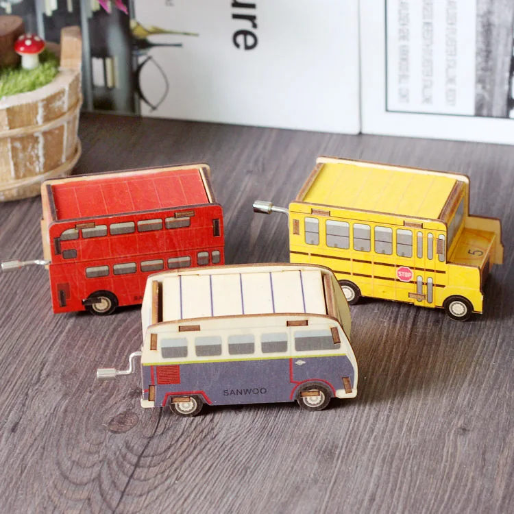 

Creative car wooden hand-cranked music box