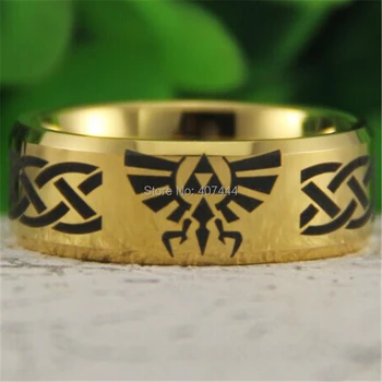 

YGK Tungsten Ring YGK JEWELRY Hot Sales 8MM Gold Color Bevel LEGEND Of ZELDA Men's Comfort Fit Tungsten Wedding Ring