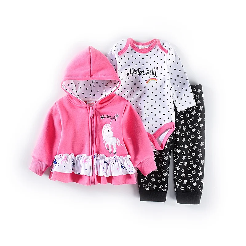 Комплекты одежды для малышей хлопковая одежда для мальчиков с рисунком динозавра из 3 предметов костюмы для девочек верхняя одежда с капюшоном+ боди с длинными рукавами для младенцев+ штаны