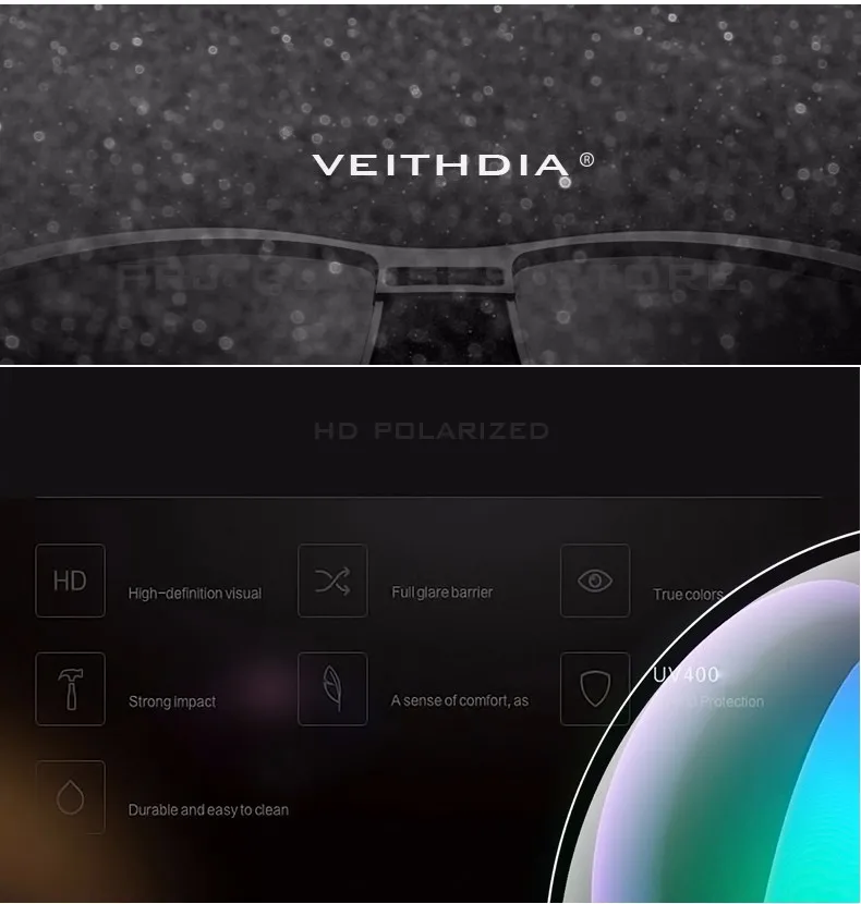 Мужские солнцезащитные очки VEITHDIA из нержавеющей стали, поляризационные, для вождения, мужские очки, аксессуары, солнцезащитные очки для мужчин