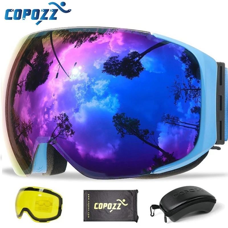 

COPOZZ brand ski goggles replaceable magnetic lenses UV400 anti-fog ski mask skiing men women snow snowboard goggles GOG-2181