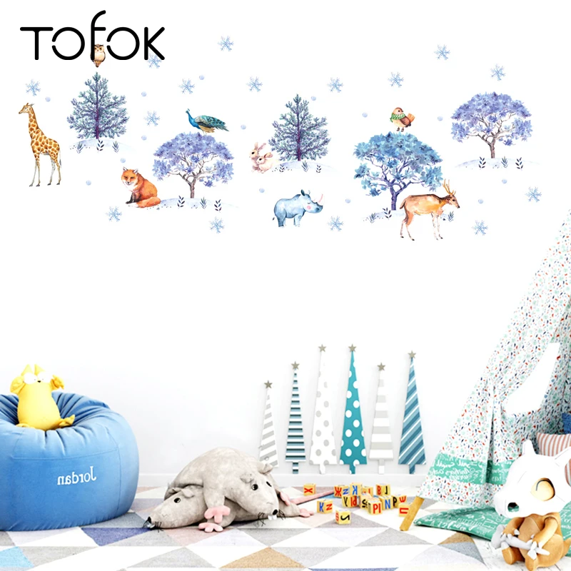 

Tofok DIY Snowflake Forest Animals Wall Stickers Christmas Children Room Home Decoration Deer Nursery Cabinet Mural Decals