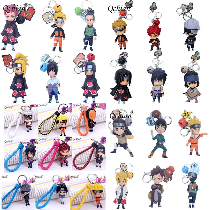 

6PCS 11PCS 3D Anime Figure Keychain PVC Cartoon Naruto Sasuke akatsuki Minato Gaara Pendant Key Chain Key Ring Kids Key Ring