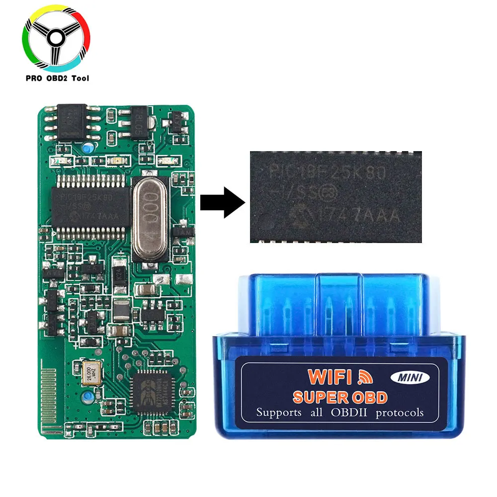 Супер Мини ELM327 V1.5 WiFi OBD2 ELM327 PIC18F25K80 чип ELM 327 1,5 Wi-Fi OBDII OBD для Android/Ios/Windows/PC - Цвет: Синий