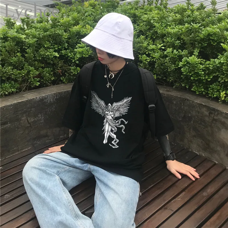 Lychee Harajuku, женские футболки с капюшоном и принтом, топы, футболки с коротким рукавом на лето и весну, женские футболки с капюшоном, топы, футболки