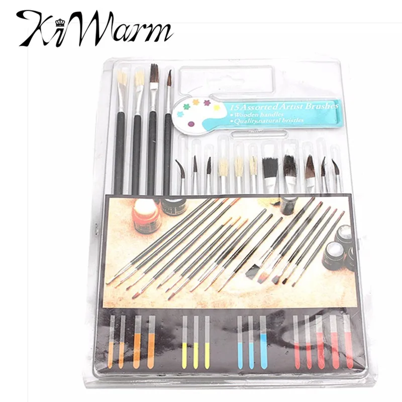 

KiWarm 15pcs/pack Professional Artist Watercolor Acrylic Oil Painting Brush Pen Set Assorted Water Color Drawing School Supplies