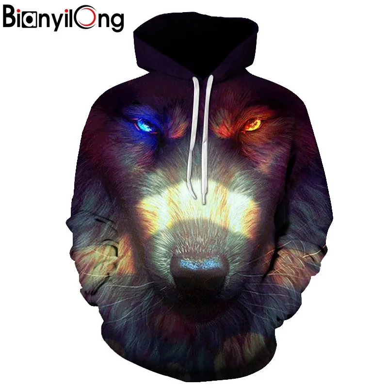 

2018 New Brand Hip Pop Men's 3D Wolf Hooded Hoodies Sweatshirts Male Loose Long Sleeve Pullover Novelty Slim Hooded Tops Coat