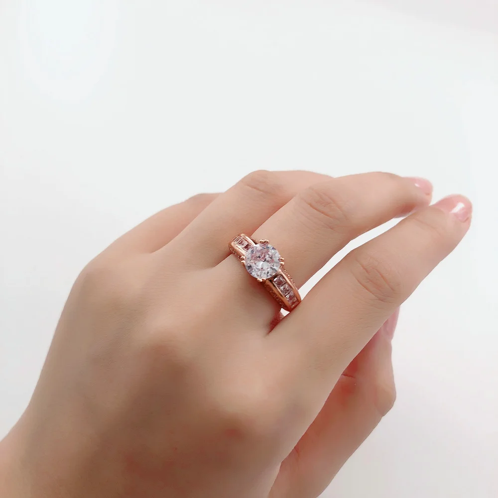 CZ камень женские кольца ювелирные изделия Мода розовое золото цвет кристалл